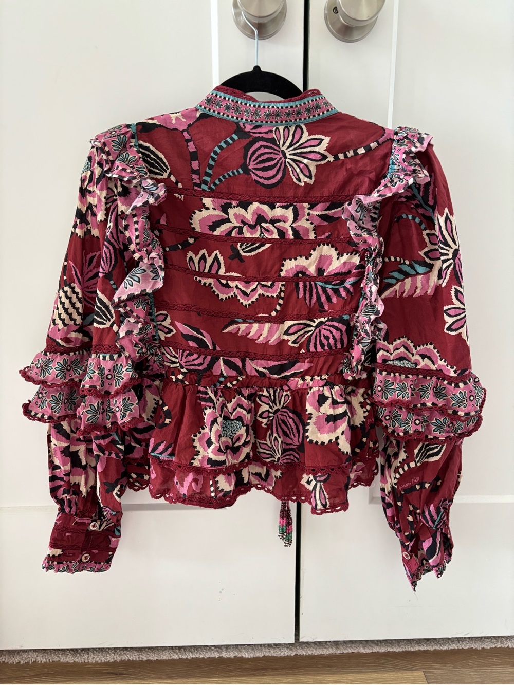 Farm Rio Mock Neck Button Front Ruffled Blouse - Picture 7 of 7
